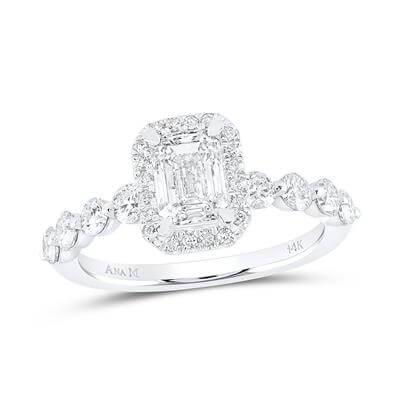 14K WHITE GOLD EMERALD DIAMOND HALO BRIDAL ENGAGEMENT RING 1-3/4 CTTW (CERTIFIED) Yumna Jewelers