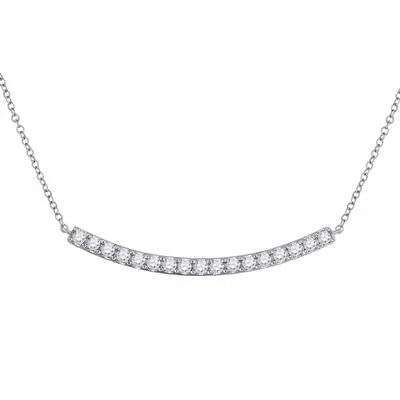 14K WHITE GOLD ROUND DIAMOND CURVED BAR NECKLACE 3/4 CTTW Yumna Jewelers