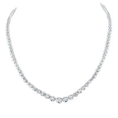 14K WHITE GOLD ROUND DIAMOND GRADUATED TENNIS NECKLACE 7-7/8 CTTW Yumna Jewelers
