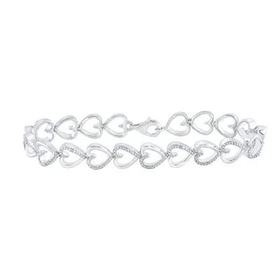 STERLING SILVER ROUND DIAMOND HEART BRACELET 1/20 CTTW Yumna Jewelers