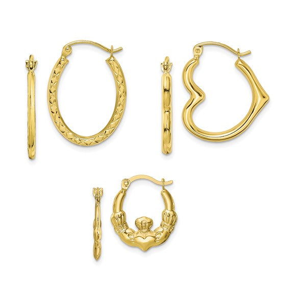 10KT outlets Yellow Gold Set of 3 Pairs of Hoop Earrings