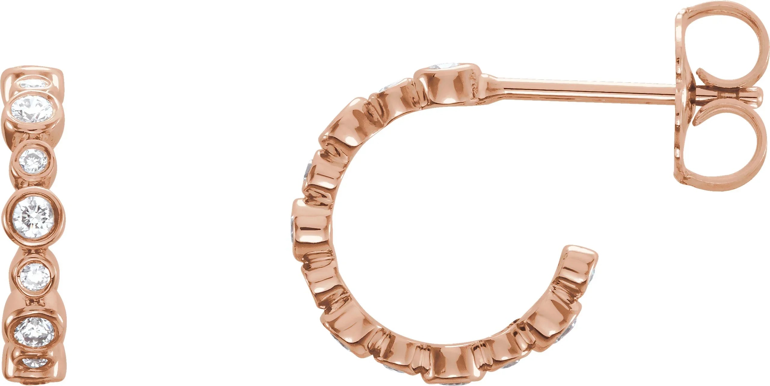 Diamond Huggie Earrings | 14K Rose Hoop Earrings | Yumna Jewelers