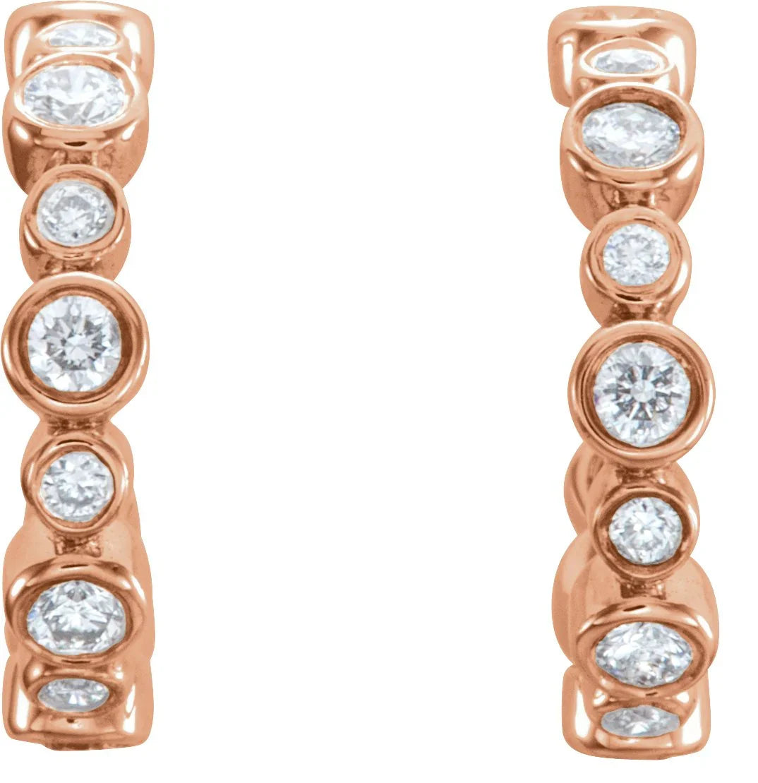 Diamond Huggie Earrings | 14K Rose Hoop Earrings | Yumna Jewelers