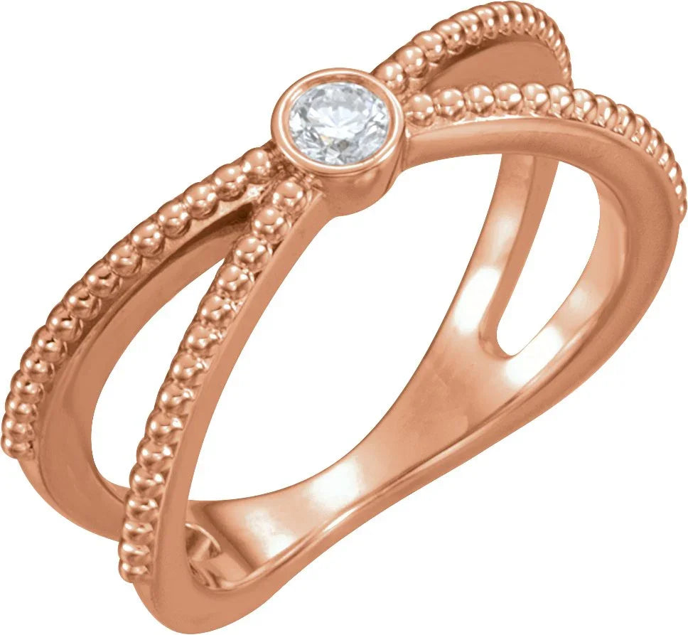 14K Rose 1/8 CTW Natural Diamond Beaded Ring 123108:602:P