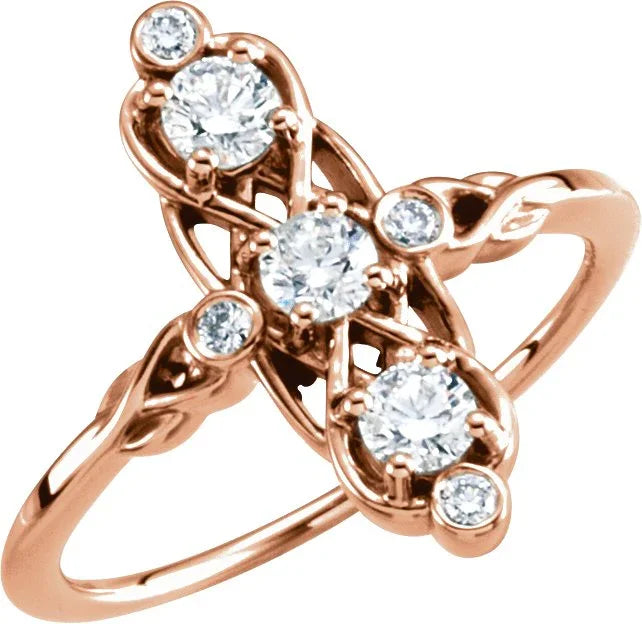 14K Rose 1/5 CTW Natural Diamond Three-Stone Ring 122212:106:P