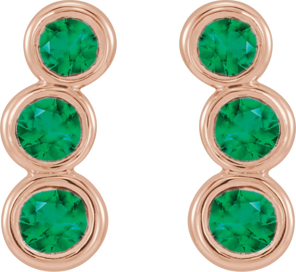 14K Rose Natural Emerald Ear Climbers 86701:627:P