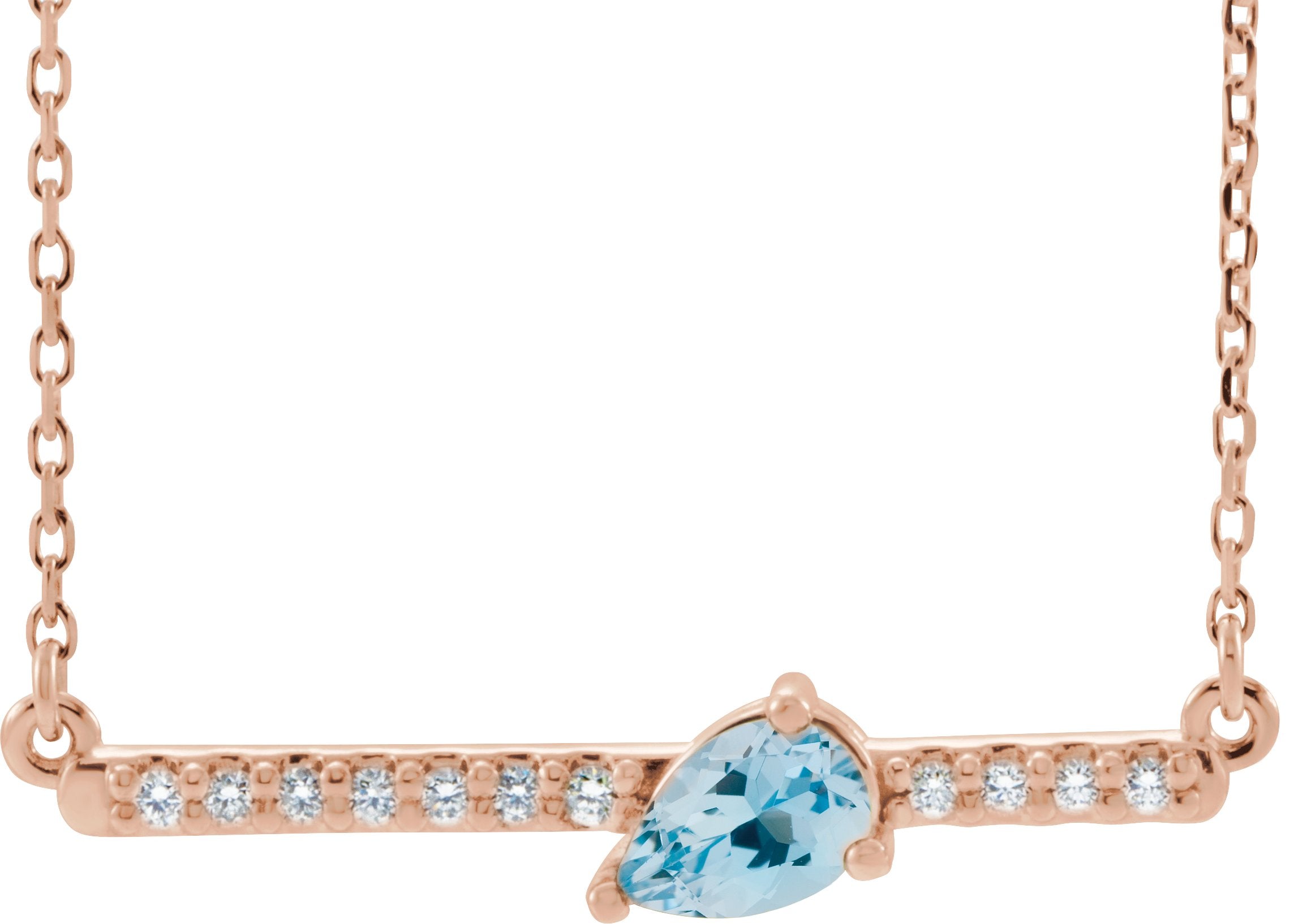 14K Rose Natural Aquamarine & 1/8 CTW Natural Diamond 16" Necklace 86812:622:P