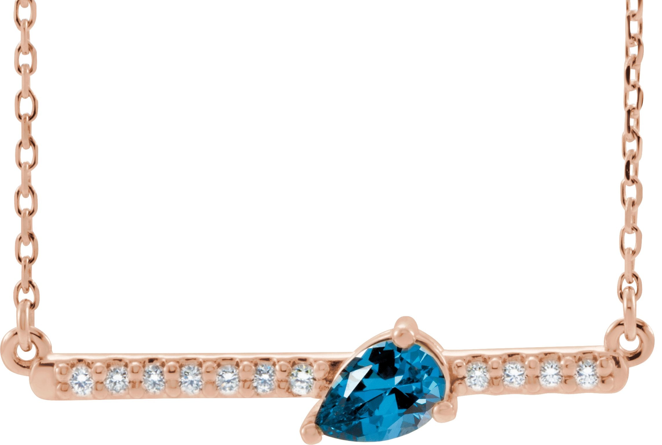 14K Rose Natural Blue Zircon & 1/8 CTW Natural Diamond 16" Necklace 86812:682:P