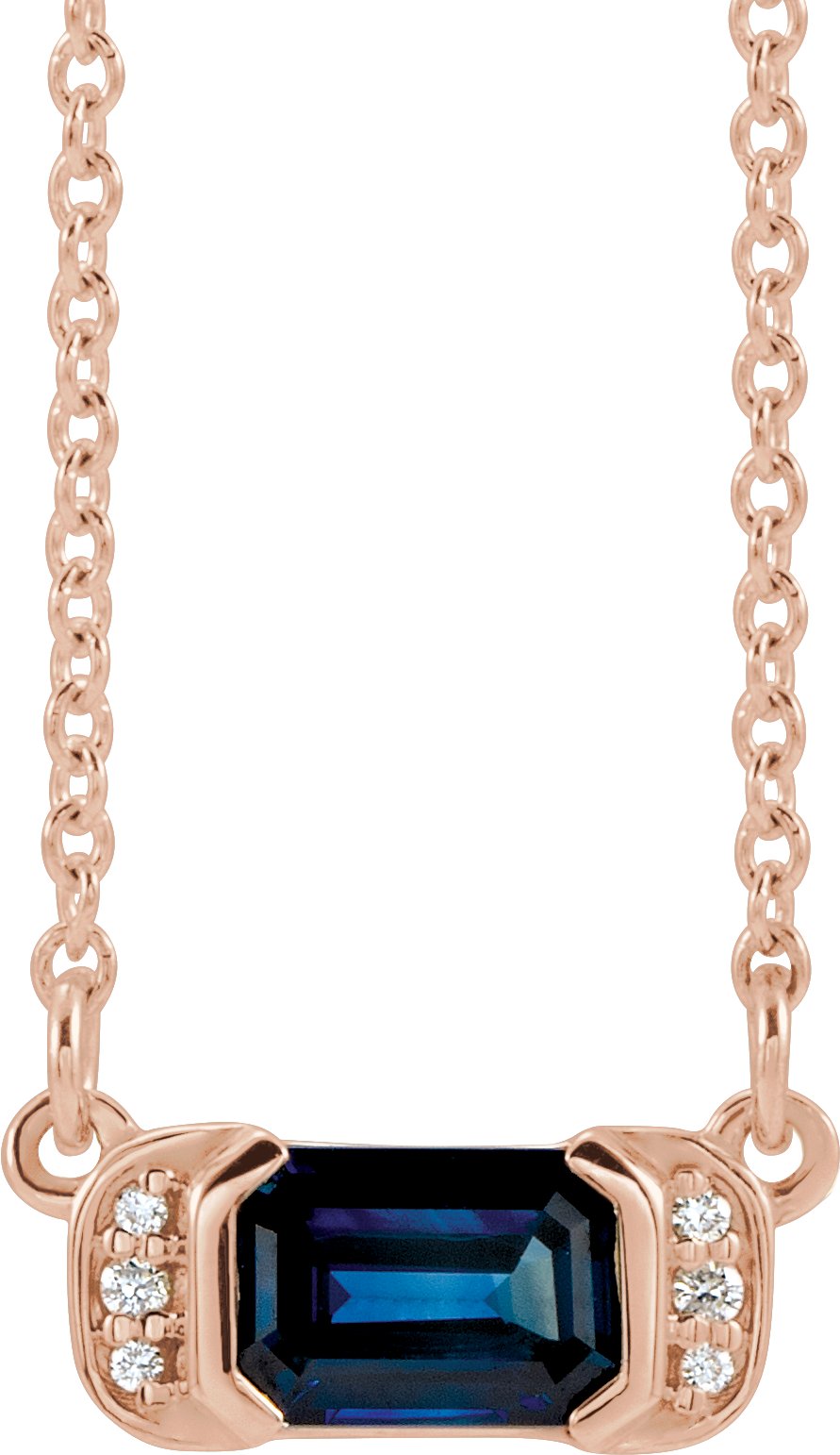 14K Rose Natural Blue Sapphire & .02 CTW Natural Diamond Bar 16" Necklace 86750:642:P
