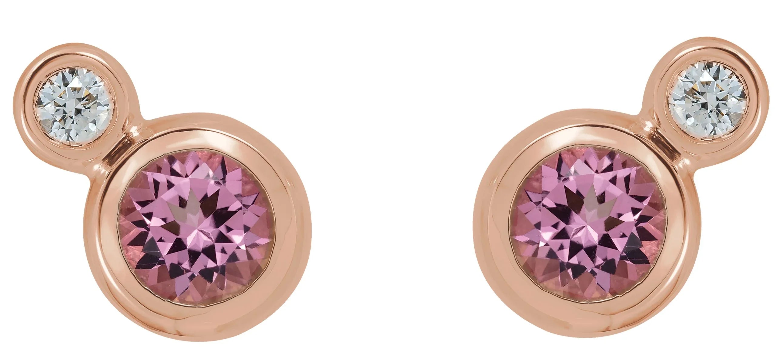 14K Rose 5 mm Natural Pink Tourmaline & 1/8 CTW Natural Diamond Earrings 86888:6229:P