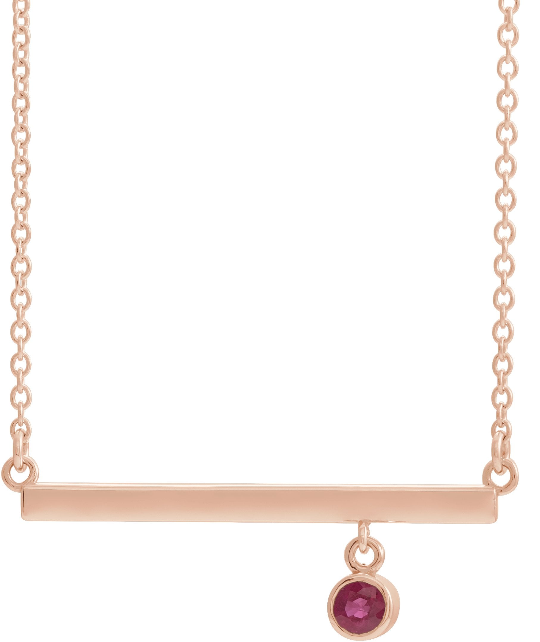 14K Rose Lab-Grown Ruby Bezel-Set Bar 18" Necklace 86905:6137:P