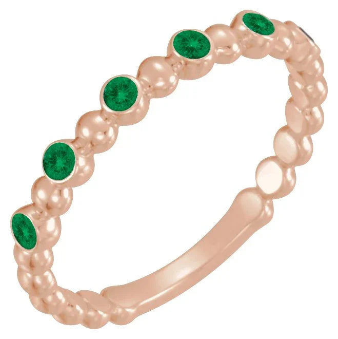 14K Rose Lab-Grown Emerald Stackable Ring 71814:631:P