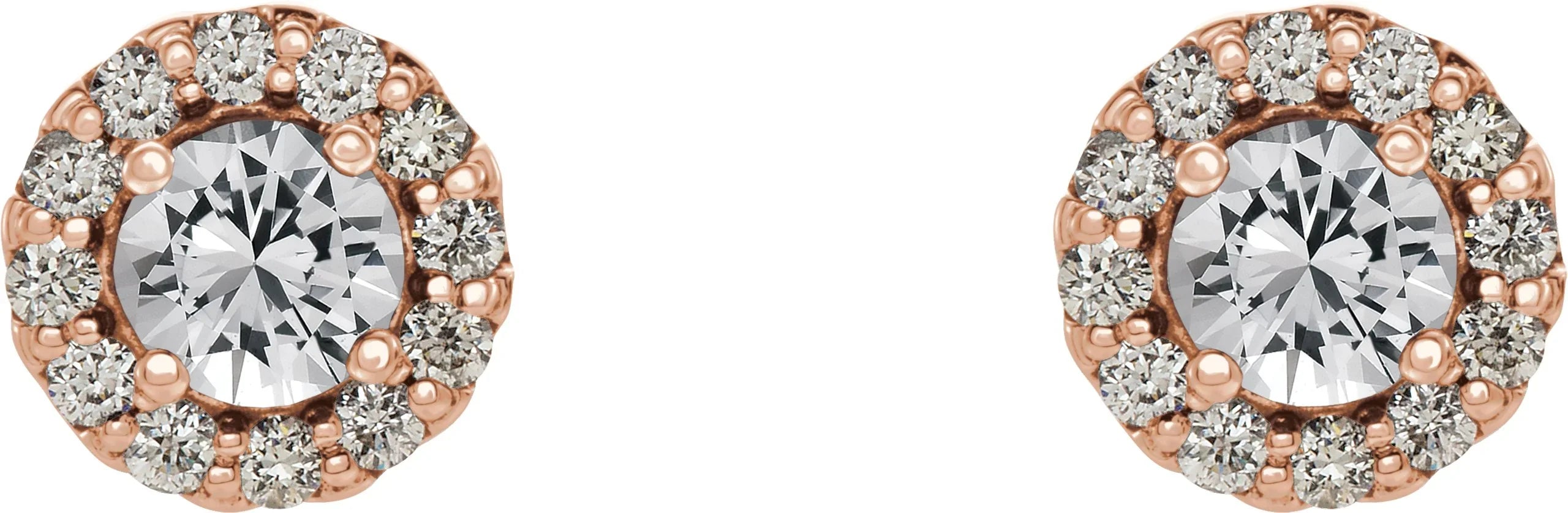 14K Rose 5 mm Natural White Sapphire & 1/8 CTW Natural Diamond Earrings 86509:997:P