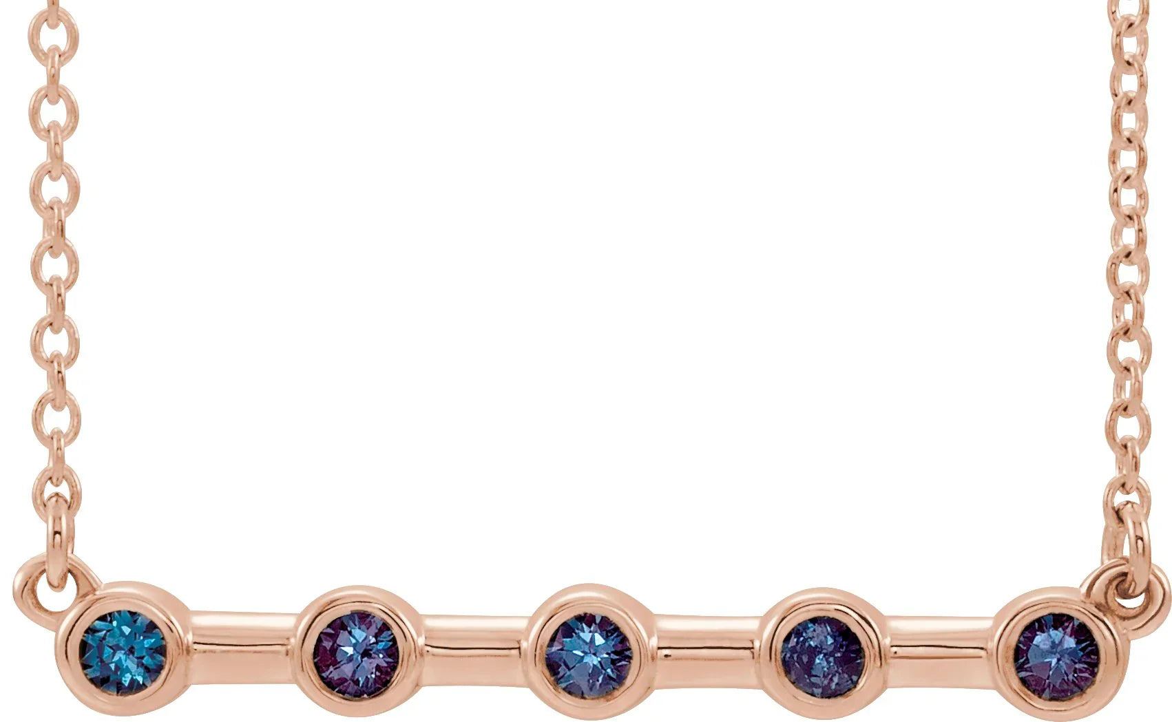14K Rose Lab-Grown Alexandrite Bezel-Set Bar 16" Necklace 86840:6037:P