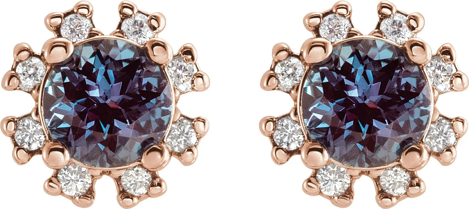 14K Rose Lab-Grown Alexandrite & 1/2 CTW Natural Diamond Earrings 2000028:6227:P