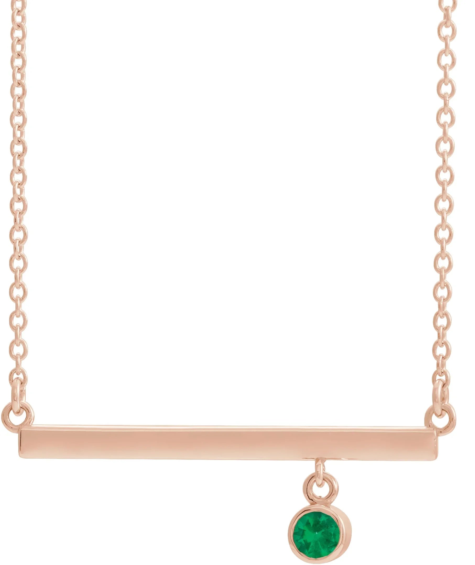 14K Rose Lab-Grown Emerald Bezel-Set Bar 18" Necklace 86905:6117:P