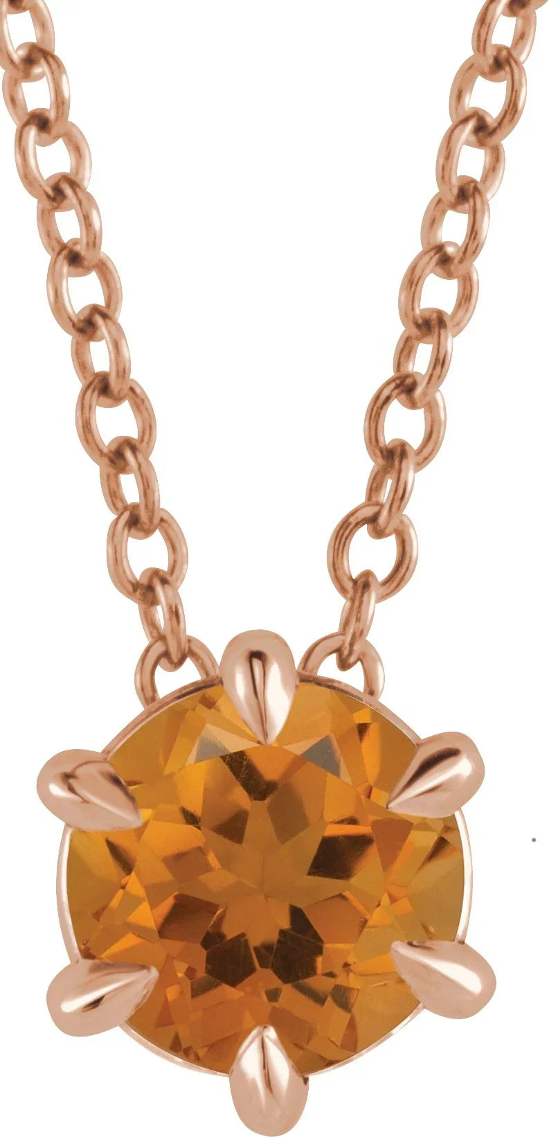 14K Rose 4 mm Natural Citrine Solitaire 16-18" Necklace 87126:6044:P