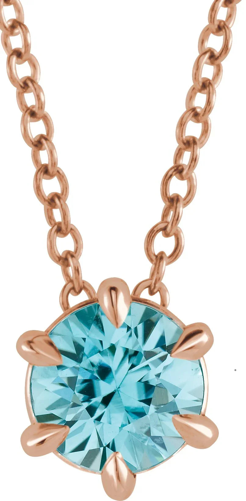 14K Rose 6 mm Natural Blue Zircon Solitaire 16-18" Necklace 87126:6203:P