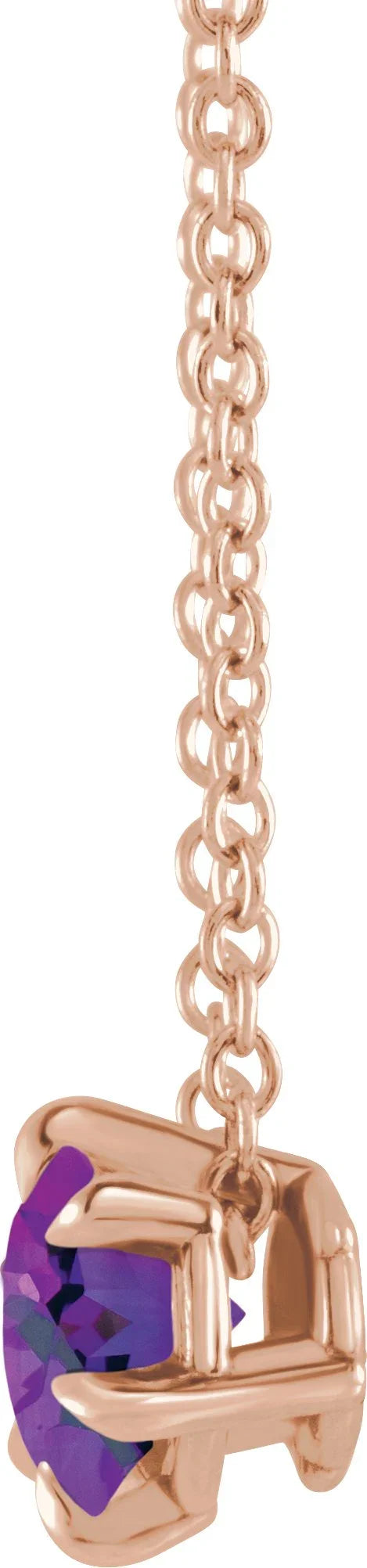 14K Rose 4 mm Natural Amethyst Solitaire 16-18" Necklace 87126:6040:P