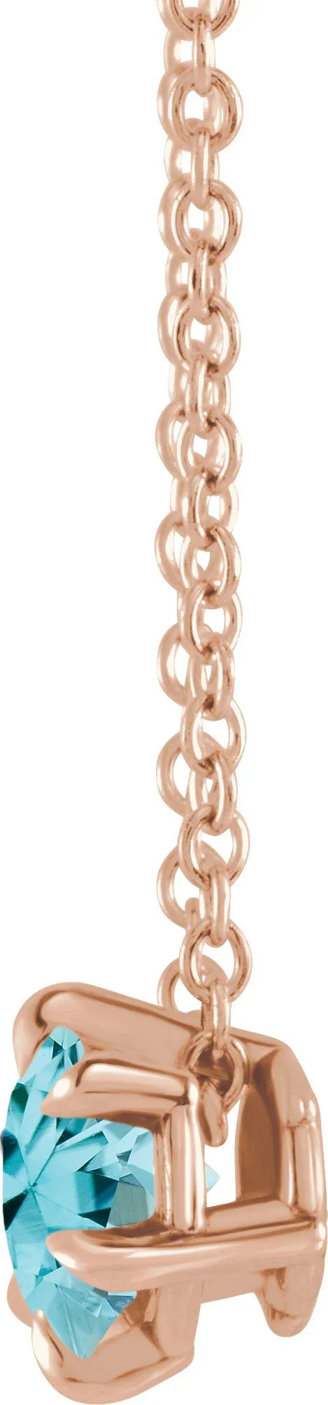 14K Rose 6 mm Natural Blue Zircon Solitaire 16-18" Necklace 87126:6203:P