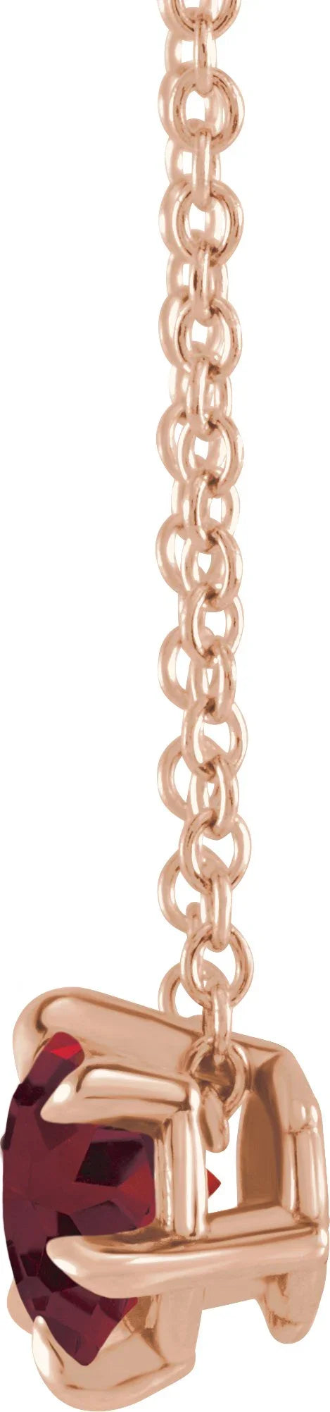 14K Rose 6 mm Natural Mozambique Garnet Solitaire 16-18" Necklace 87126:6206:P