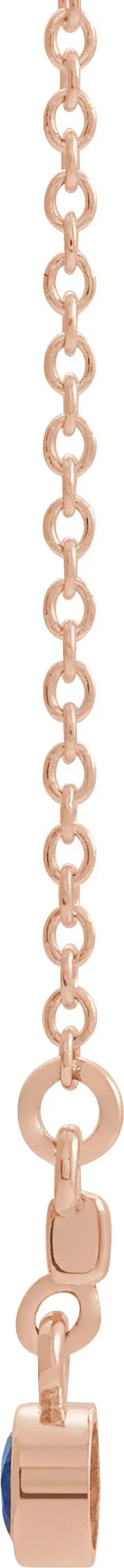 14K Rose Lab-Grown Blue Sapphire Bezel-Set Bar 16" Necklace 86905:6067:P