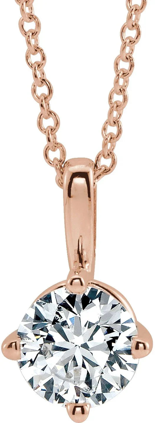 14K Rose 6 mm Natural White Sapphire Solitaire 16-18" Necklace 87124:6209:P