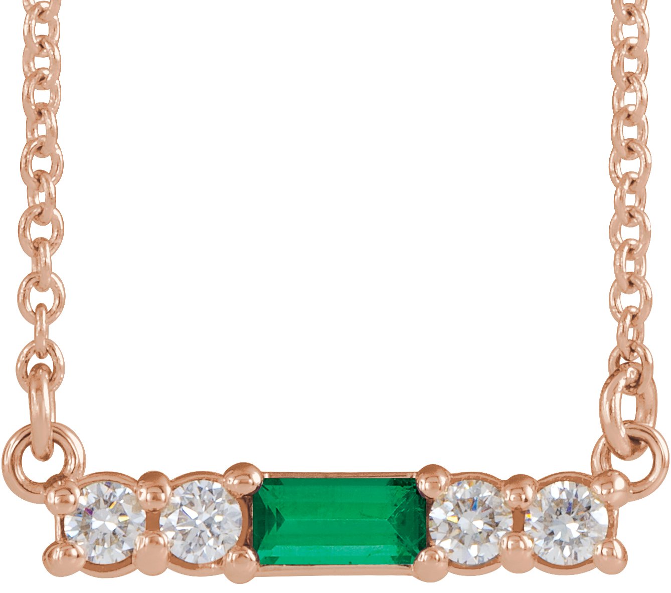14K Rose Natural Emerald & 1/8 CTW Natural Diamond 16" Necklace 86838:632:P