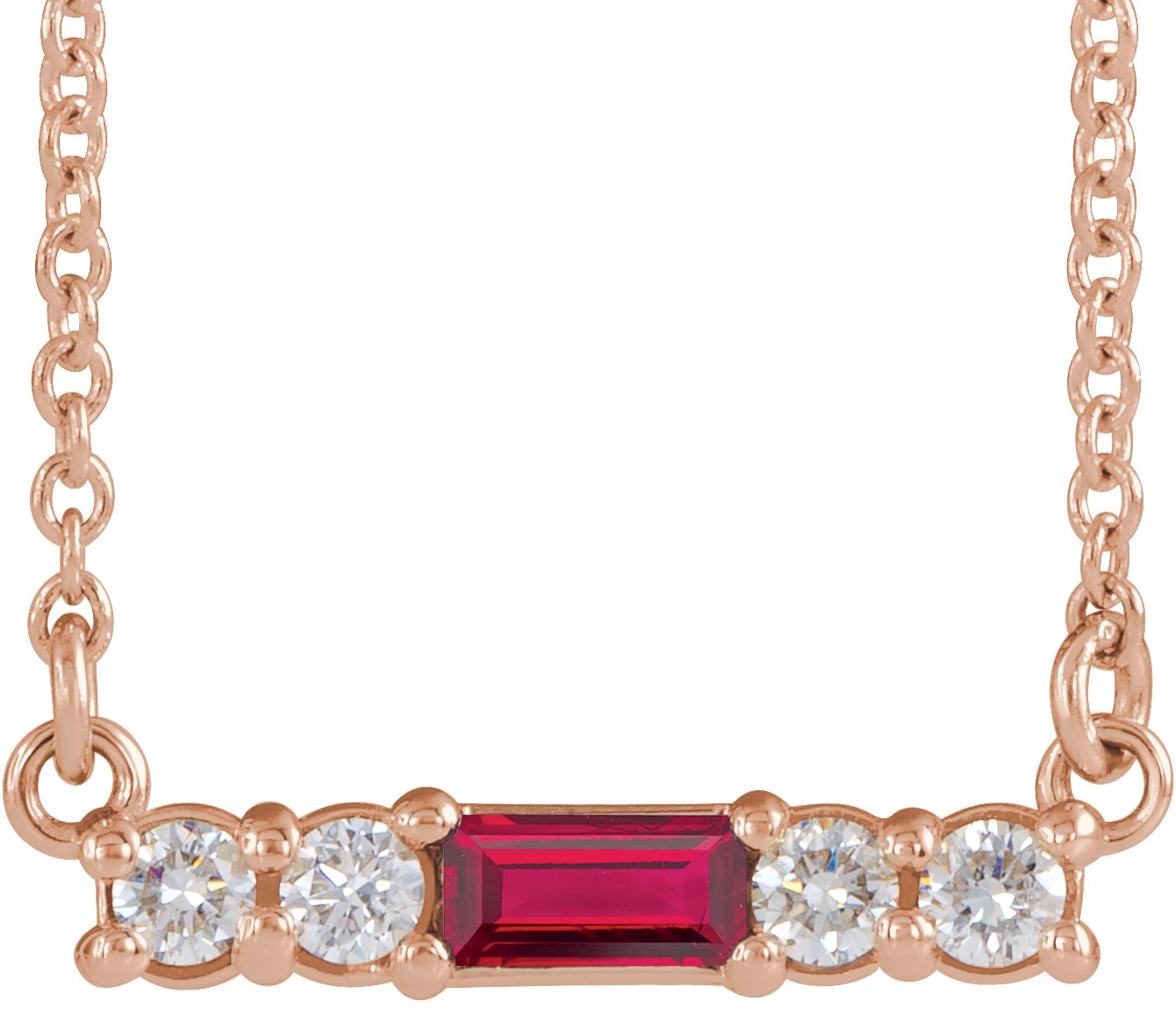 14K Rose Lab-Grown Ruby & 1/8 CTW Natural Diamond 16" Necklace 86838:652:P