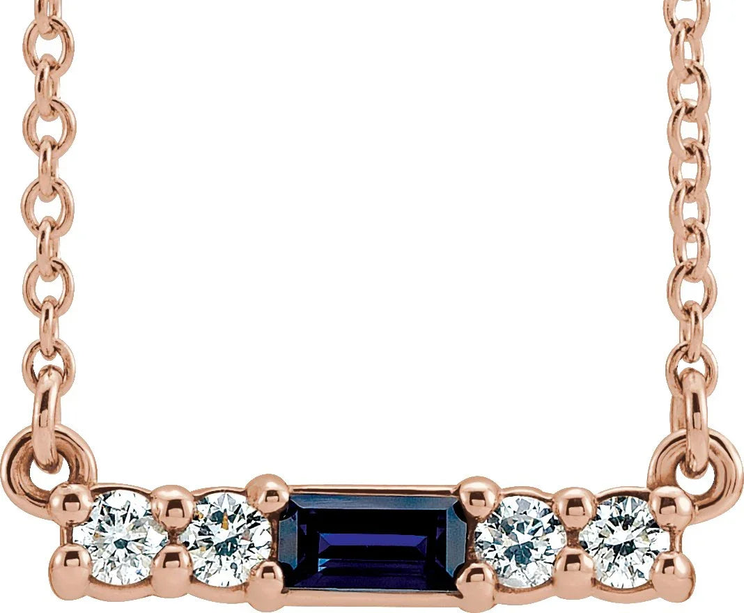 14K Rose Lab-Grown Blue Sapphire & 1/8 CTW Natural Diamond 18" Necklace 86838:742:P