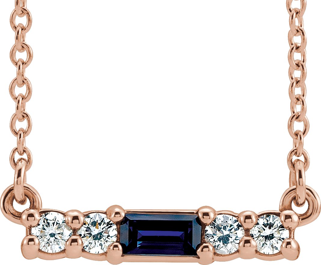 14K Rose Natural Blue Sapphire & 1/8 CTW Natural Diamond 16" Necklace 86838:662:P