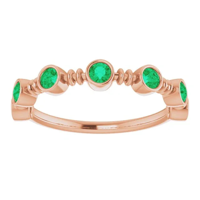 14K Rose Lab-Grown Emerald Bezel-Set Ring 71895:632:P