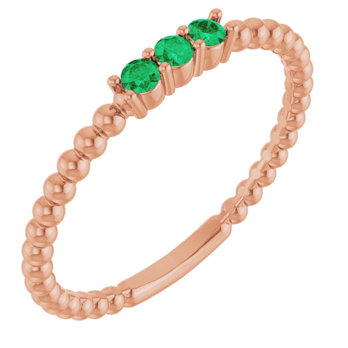 14K Rose Natural Emerald Beaded Ring 123113:622:P