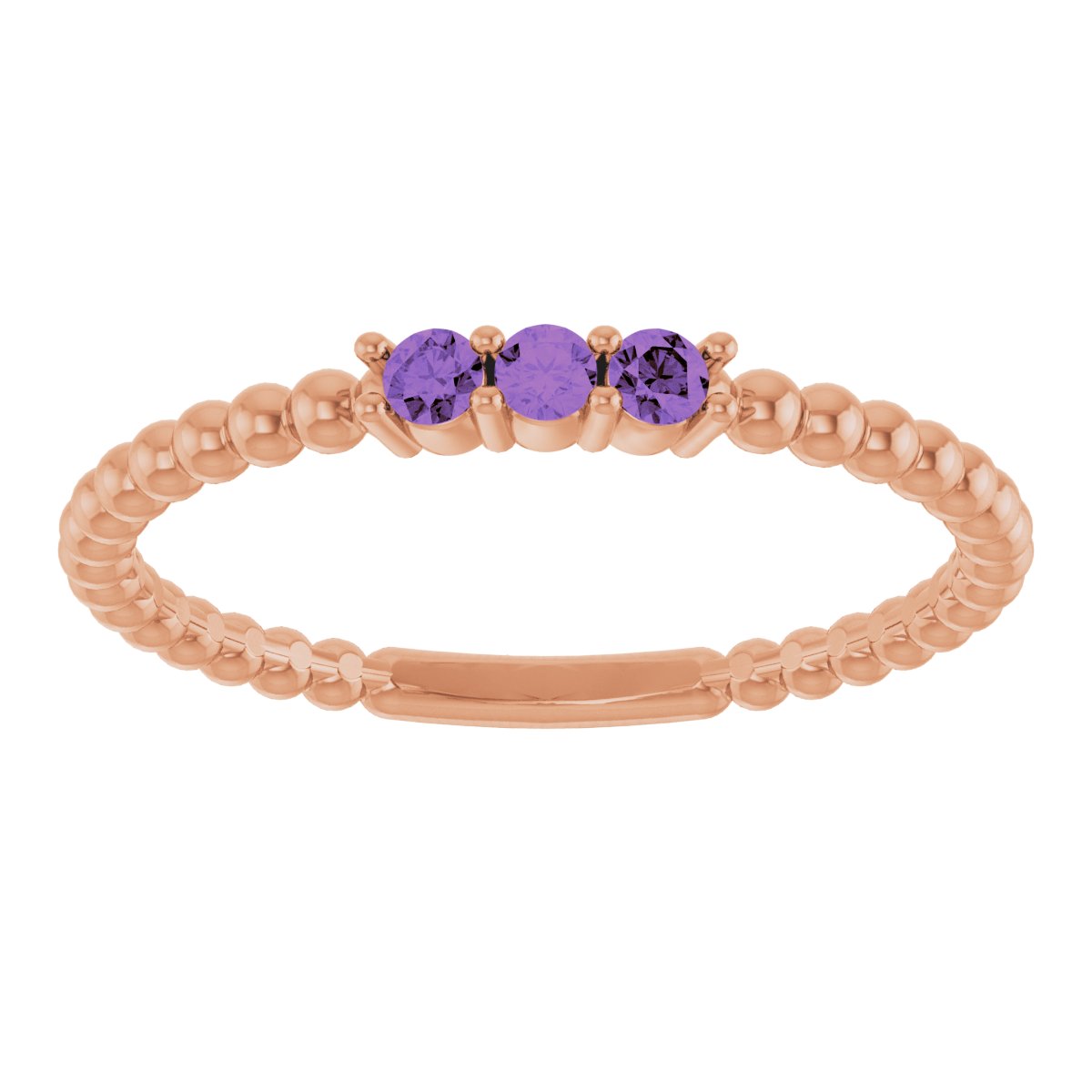 14K Rose Natural Amethyst Beaded Ring 123113:612:P