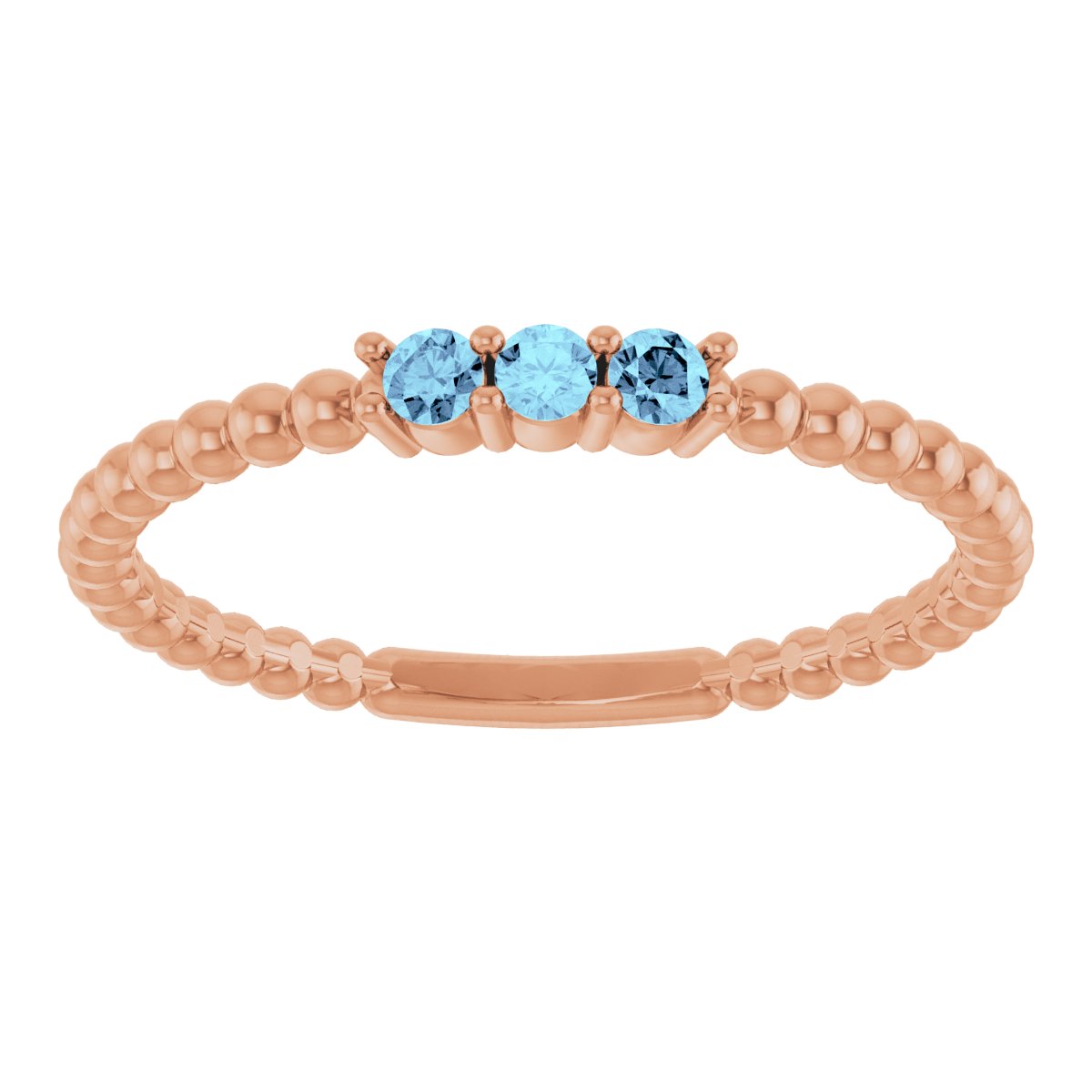 14K Rose Natural Aquamarine Beaded Ring 123113:617:P