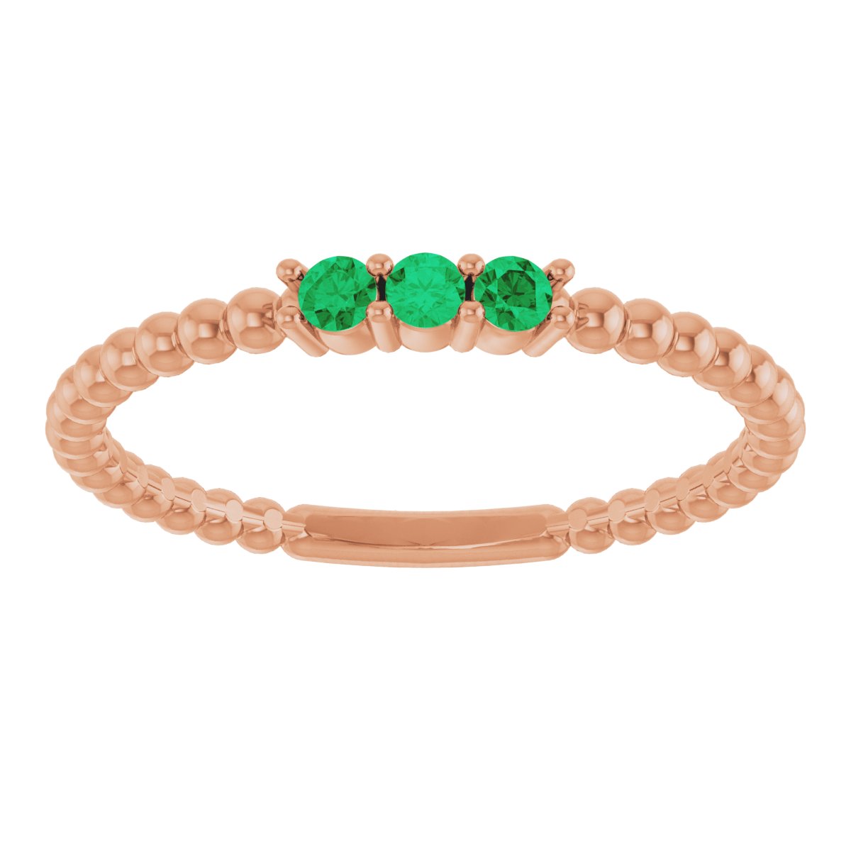 14K Rose Natural Emerald Beaded Ring 123113:622:P