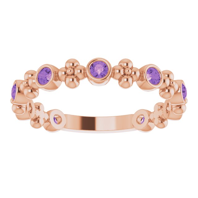 14K Rose Natural Amethyst Beaded Ring 71923:612:P