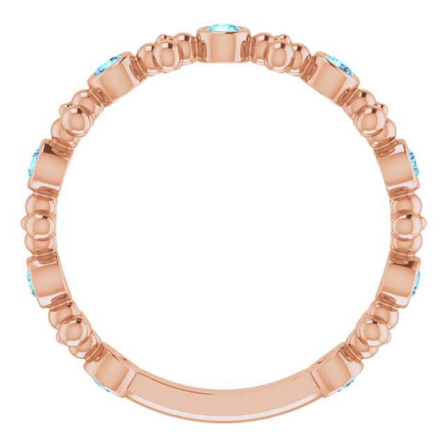 14K Rose Natural Aquamarine Beaded Ring 71923:617:P