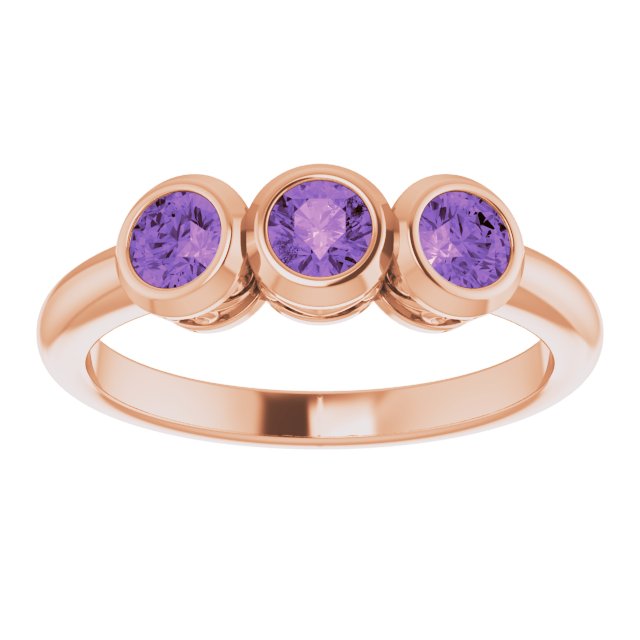 14K Rose Natural Amethyst Three-Stone Ring 71996:6100:P