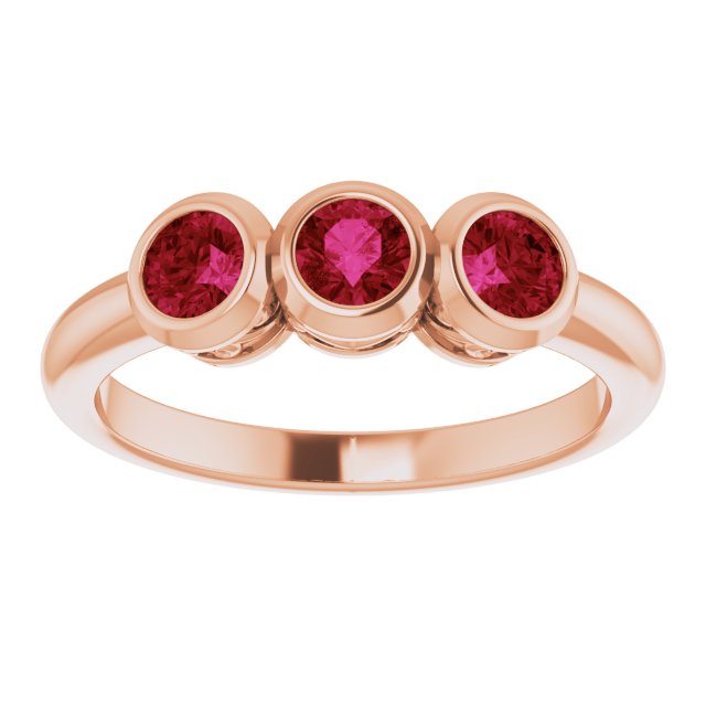 14K Rose Lab-Grown Ruby Three-Stone Bezel-Set Ring 71996:6183:P