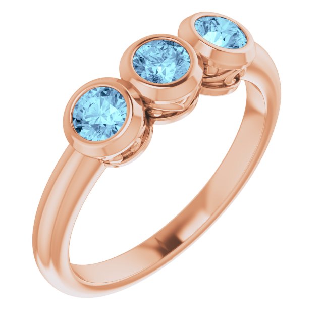 14K Rose Natural Aquamarine Three-Stone Ring 71996:6101:P