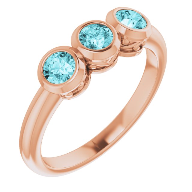 14K Rose Natural Blue Zircon Three-Stone Ring 71996:6188:P
