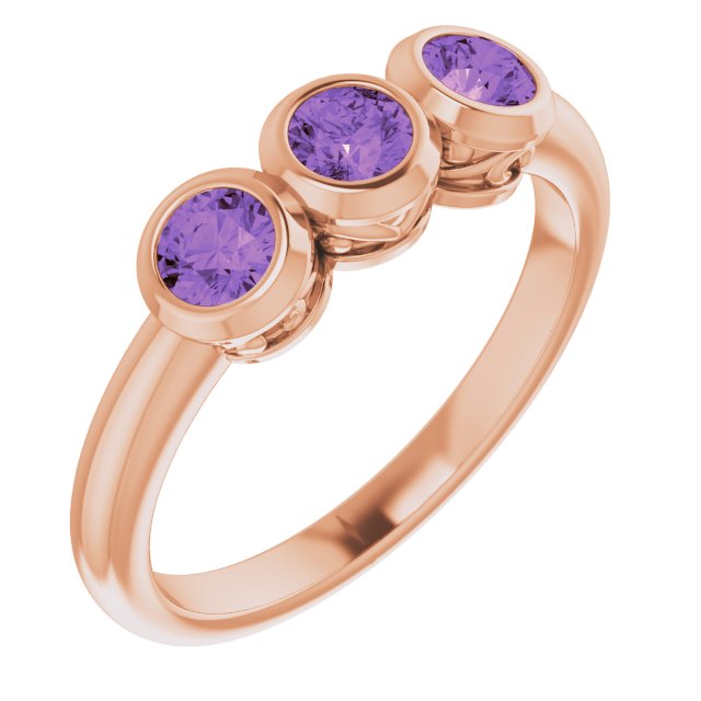 14K Rose Natural Amethyst Three-Stone Ring 71996:6185:P