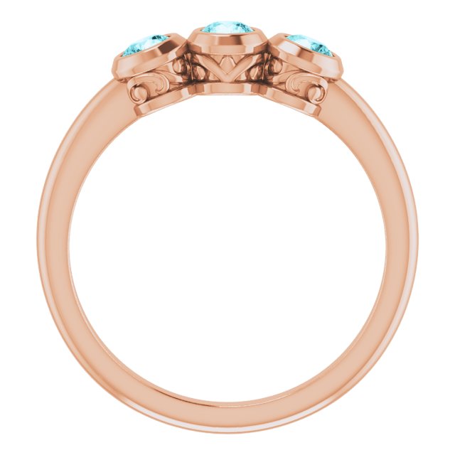14K Rose Natural Blue Zircon Three-Stone Ring 71996:6029:P