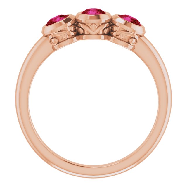 14K Rose Lab-Grown Ruby Three-Stone Bezel-Set Ring 71996:6183:P