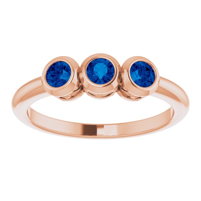 14K Rose Natural Blue Sapphire Three-Stone Ring 71996:6028:P