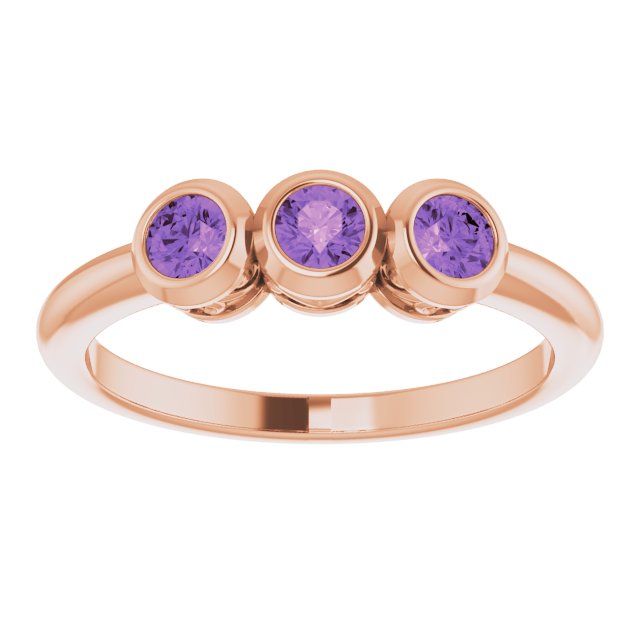 14K Rose Natural Amethyst Three-Stone Ring 71996:6026:P
