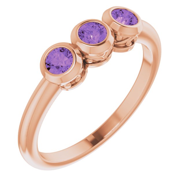 14K Rose Natural Amethyst Three-Stone Ring 71996:6026:P