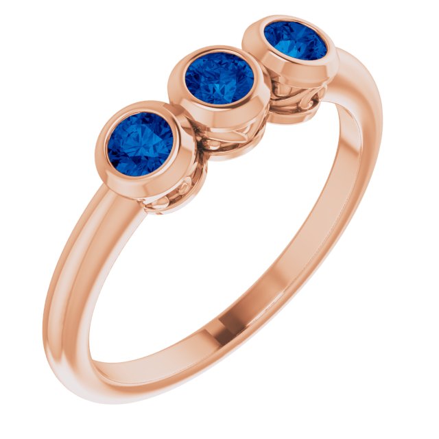 14K Rose Natural Blue Sapphire Three-Stone Ring 71996:6028:P