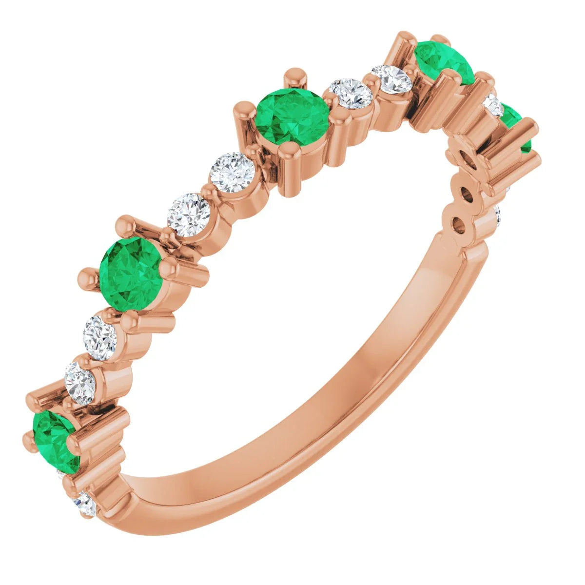 14K Rose Lab-Grown Emerald & 1/6 CTW Natural Diamond Ring 72051:642:P